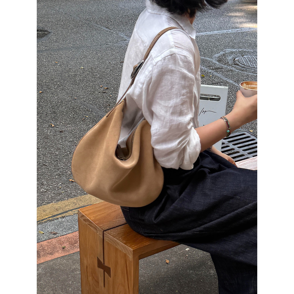 冬。韓國東大門新款 復古小眾 通勤百搭單肩腋下包麂皮絨月牙包-Euphoria Store-細節圖4