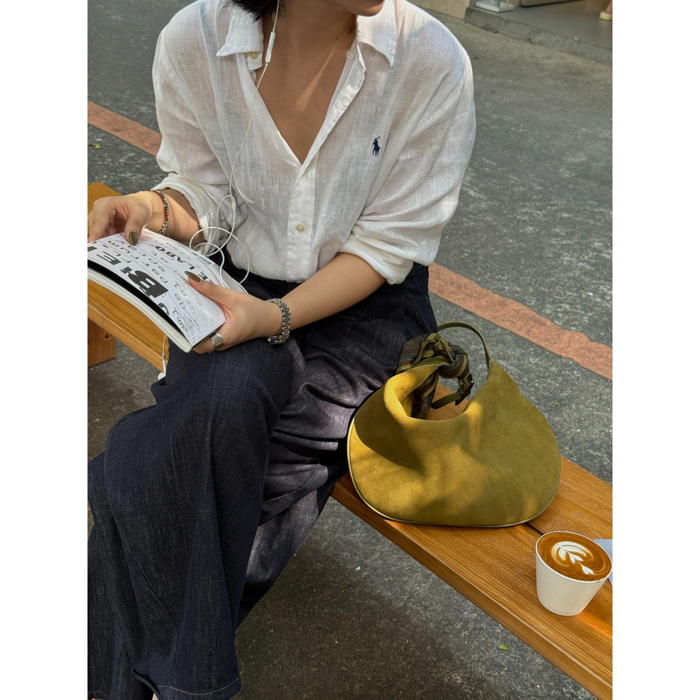 冬。韓國東大門新款 復古小眾 通勤百搭單肩腋下包麂皮絨月牙包-Euphoria Store-細節圖6