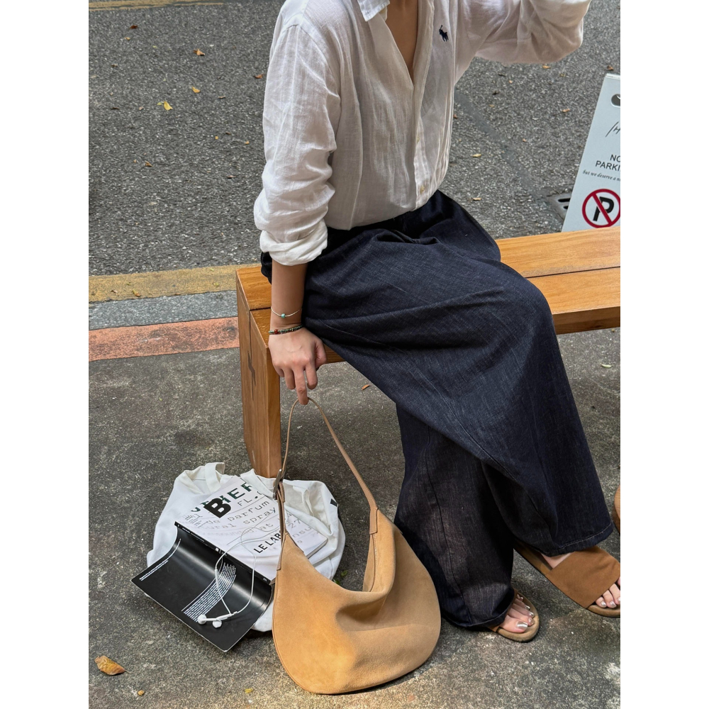 冬。韓國東大門新款 復古小眾 通勤百搭單肩腋下包麂皮絨月牙包-Euphoria Store-細節圖7