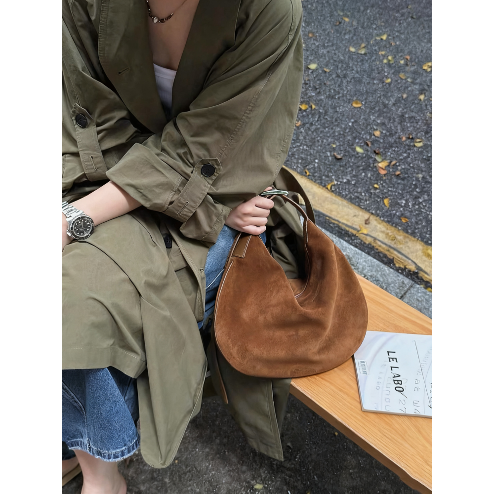 冬。韓國東大門新款 復古小眾 通勤百搭單肩腋下包麂皮絨月牙包-Euphoria Store-細節圖8