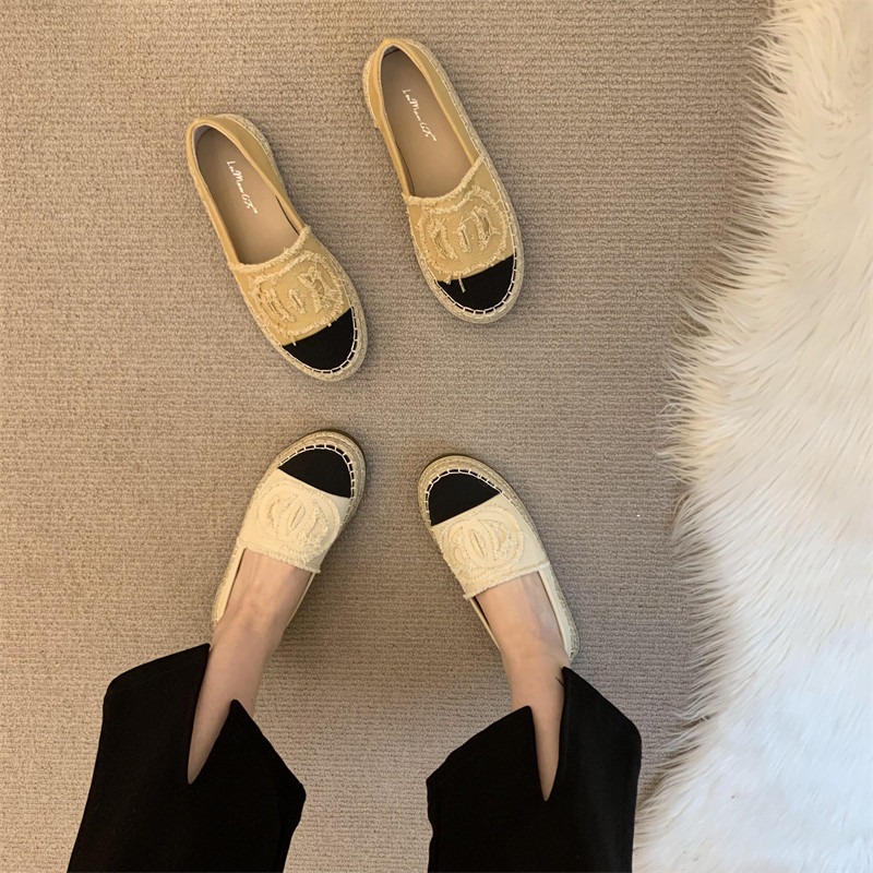 四季。經典小香風 撞色帆布麻繩滾邊防滑橡膠鞋底平底一腳蹬懶人鞋漁夫鞋-Euphoria Store-細節圖2