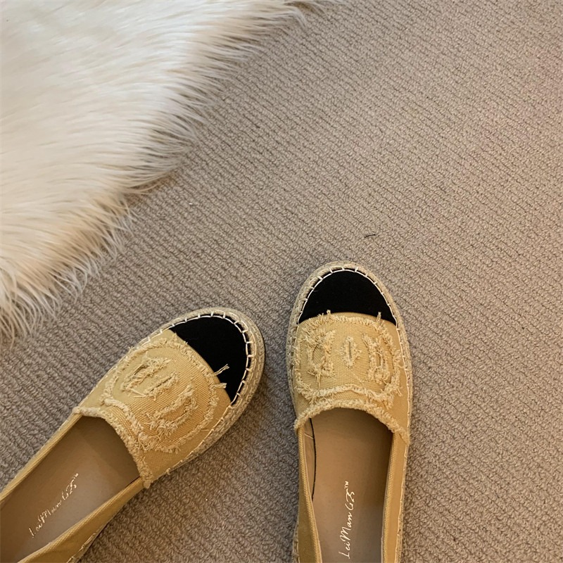 四季。經典小香風 撞色帆布麻繩滾邊防滑橡膠鞋底平底一腳蹬懶人鞋漁夫鞋-Euphoria Store-細節圖3