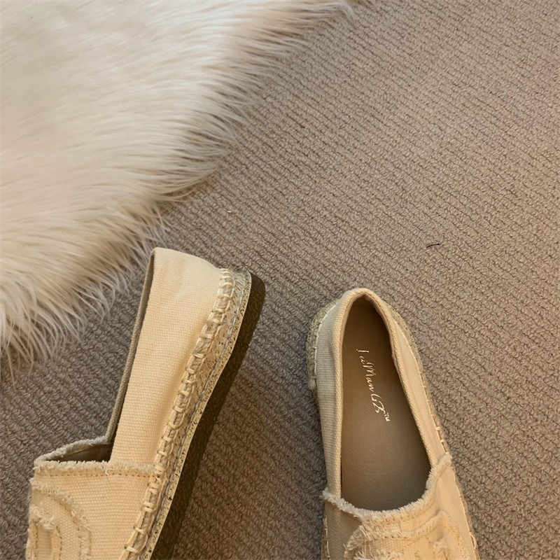 四季。經典小香風 撞色帆布麻繩滾邊防滑橡膠鞋底平底一腳蹬懶人鞋漁夫鞋-Euphoria Store-細節圖5