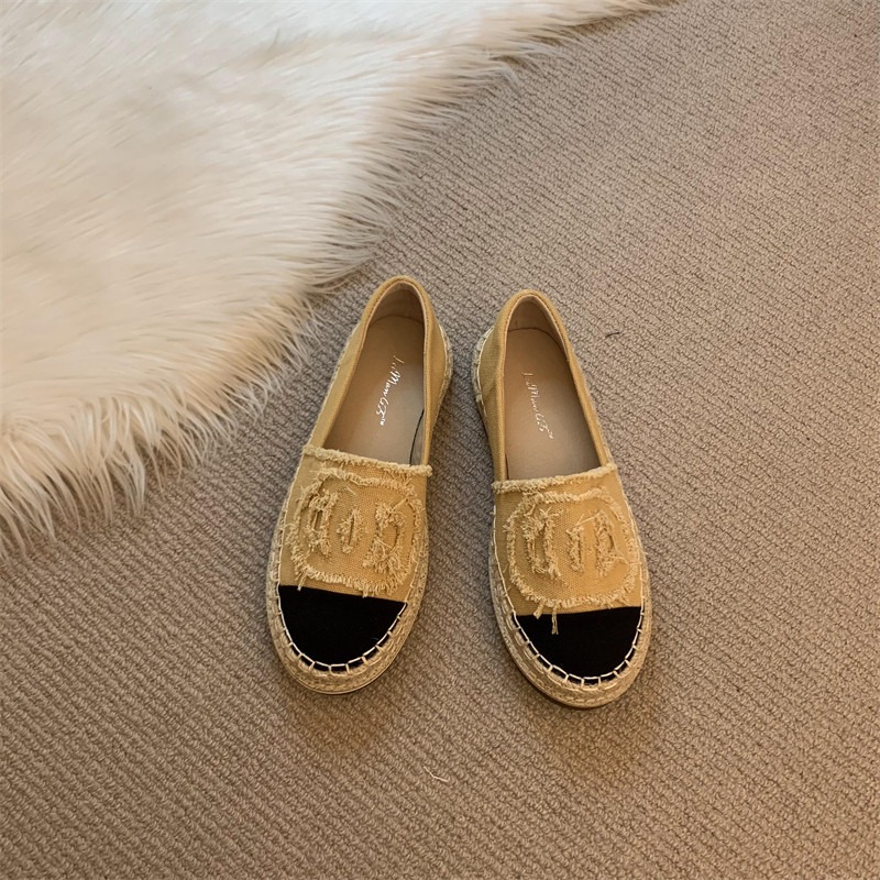 四季。經典小香風 撞色帆布麻繩滾邊防滑橡膠鞋底平底一腳蹬懶人鞋漁夫鞋-Euphoria Store-細節圖8