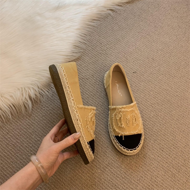 四季。經典小香風 撞色帆布麻繩滾邊防滑橡膠鞋底平底一腳蹬懶人鞋漁夫鞋-Euphoria Store-細節圖9