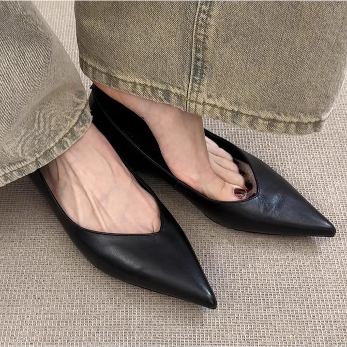 四季。法式氣質極簡百搭款 好穿好走超舒服 軟皮純色尖頭淺口內增高平底鞋-Euphoria Store-細節圖3