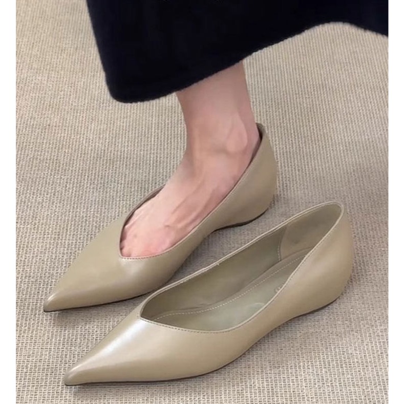 四季。法式氣質極簡百搭款 好穿好走超舒服 軟皮純色尖頭淺口內增高平底鞋-Euphoria Store-細節圖7