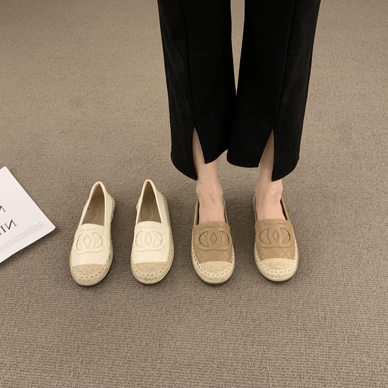 店主私著。法式小香風 氣質休閒百搭 菱格車線vs 麻繩滾邊 軟皮平底一腳蹬樂福鞋豆豆鞋草編鞋-Euphoria Stor-細節圖2