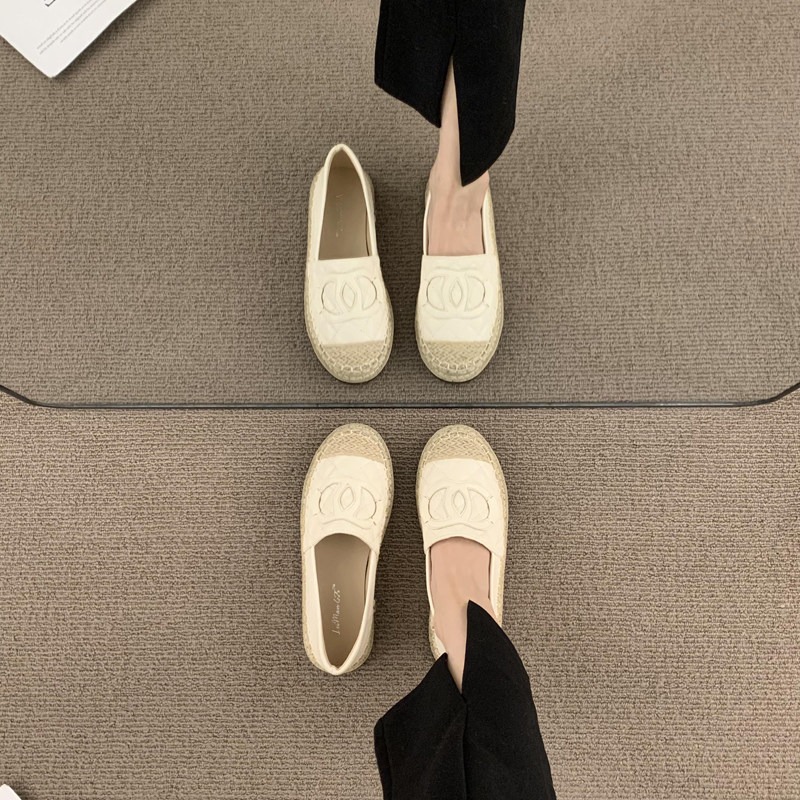 店主私著。法式小香風 氣質休閒百搭 菱格車線vs 麻繩滾邊 軟皮平底一腳蹬樂福鞋豆豆鞋草編鞋-Euphoria Stor-細節圖6