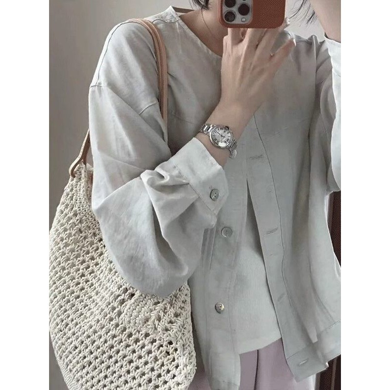 店主私著。韓版簡約時尚 寬鬆修身顯瘦 薄款單排扣棉質防曬長袖外套-Euphoria Store-細節圖2