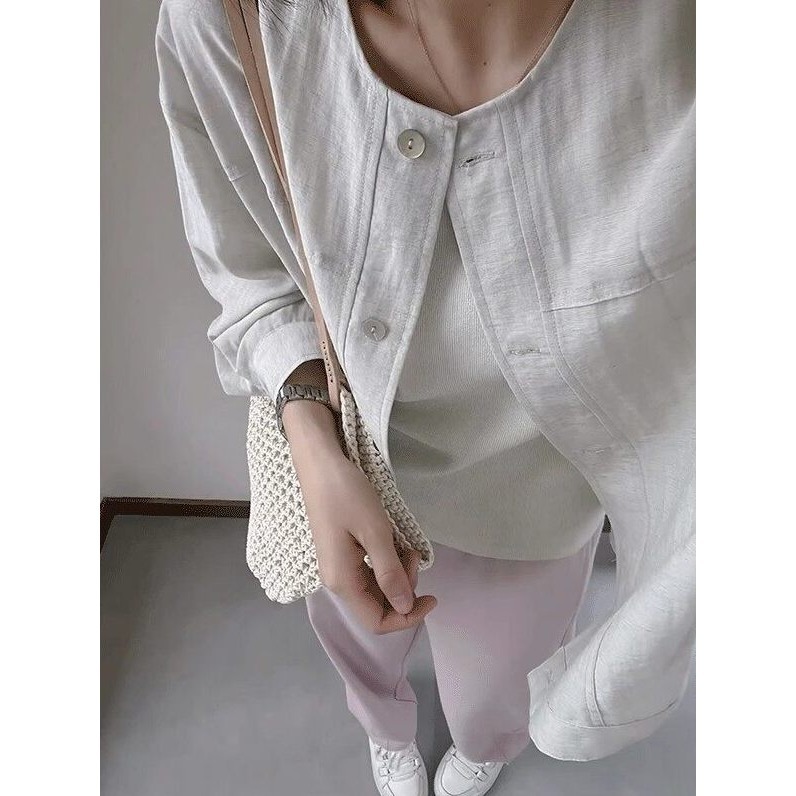 店主私著。韓版簡約時尚 寬鬆修身顯瘦 薄款單排扣棉質防曬長袖外套-Euphoria Store-細節圖3