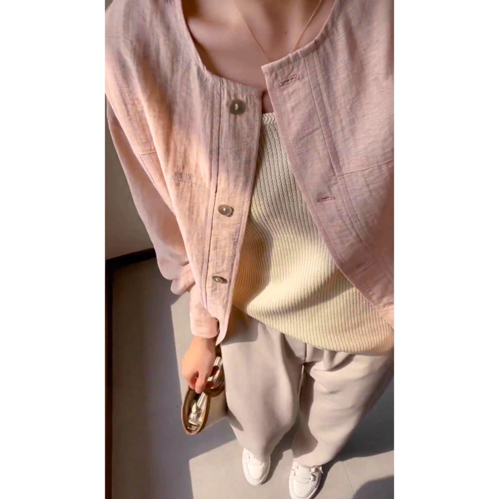 店主私著。韓版簡約時尚 寬鬆修身顯瘦 薄款單排扣棉質防曬長袖外套-Euphoria Store-細節圖6