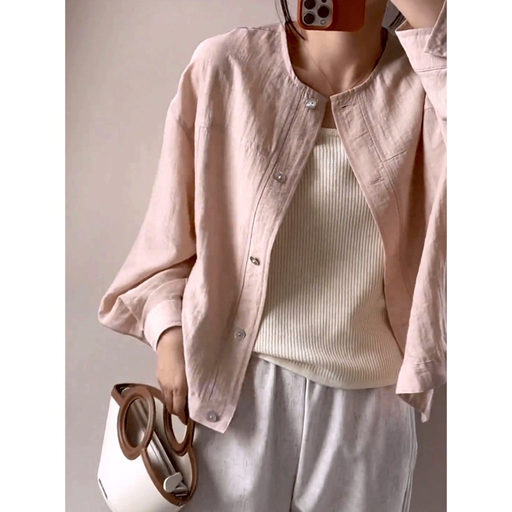 店主私著。韓版簡約時尚 寬鬆修身顯瘦 薄款單排扣棉質防曬長袖外套-Euphoria Store-細節圖7