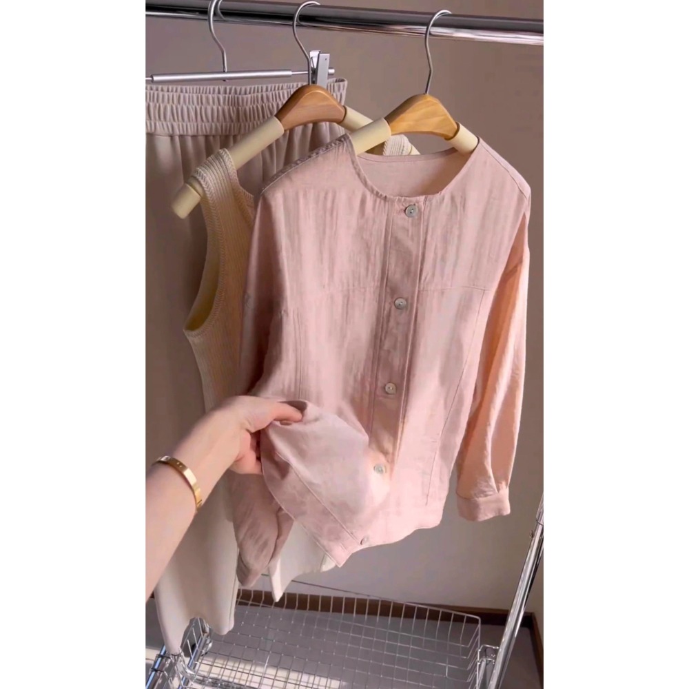 店主私著。韓版簡約時尚 寬鬆修身顯瘦 薄款單排扣棉質防曬長袖外套-Euphoria Store-細節圖8