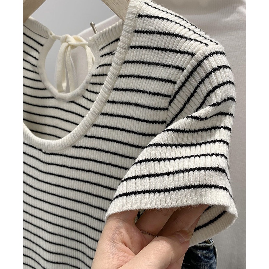 春，簡約純欲風 修身顯瘦 短款圓領細針織正肩短袖T恤上衣-Euphoria Store-細節圖7