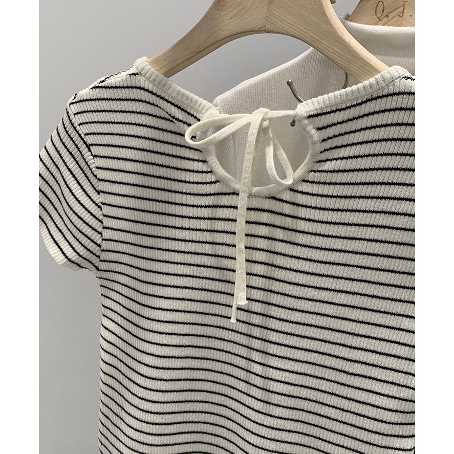 春，簡約純欲風 修身顯瘦 短款圓領細針織正肩短袖T恤上衣-Euphoria Store-細節圖8