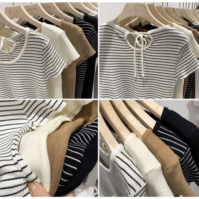 春，簡約純欲風 修身顯瘦 短款圓領細針織正肩短袖T恤上衣-Euphoria Store-細節圖9