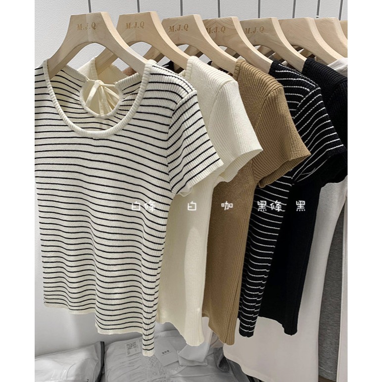 春，簡約純欲風 修身顯瘦 短款圓領細針織正肩短袖T恤上衣-Euphoria Store-細節圖10