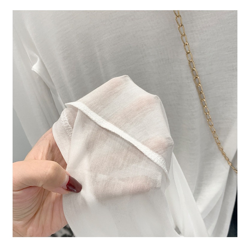 春。小眾設計 貼身顯身材 薄款微透中長款圓領長袖T恤上衣-Euphoria Store-細節圖6