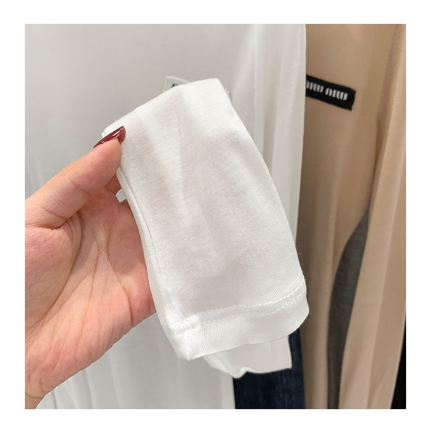 春。小眾設計 貼身顯身材 薄款微透中長款圓領長袖T恤上衣-Euphoria Store-細節圖7