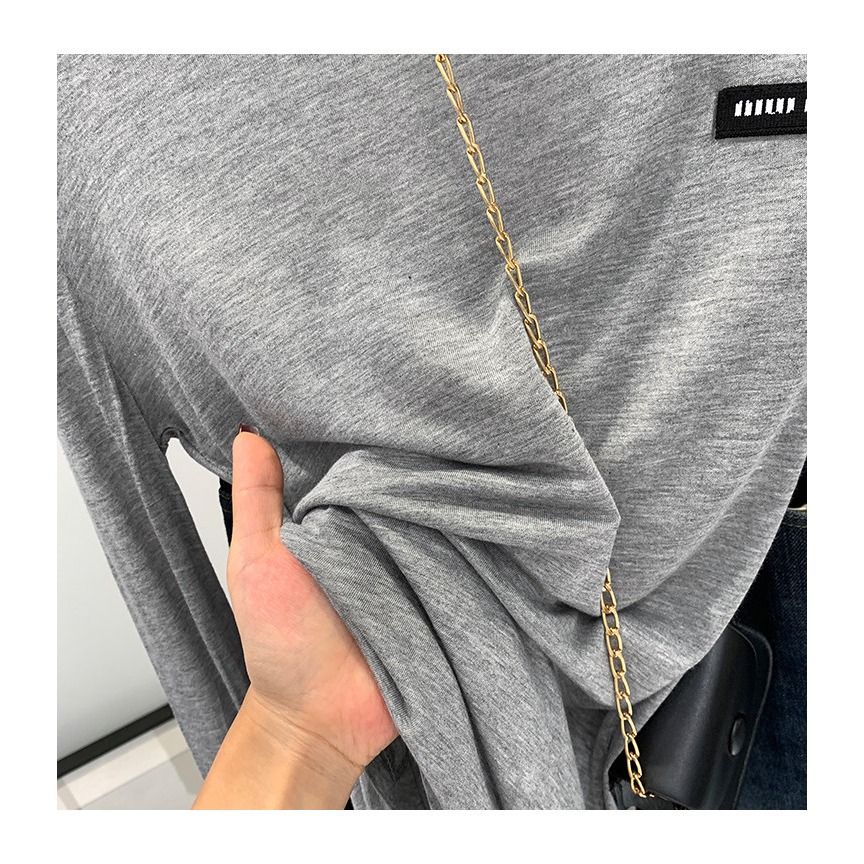 春。小眾設計 貼身顯身材 薄款微透中長款圓領長袖T恤上衣-Euphoria Store-細節圖8