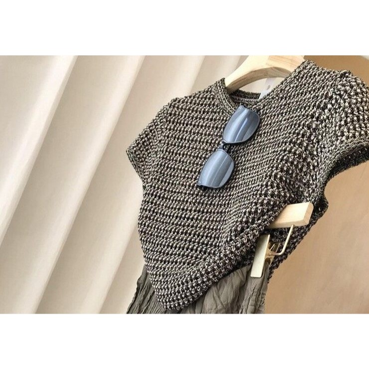 春。小眾輕奢老錢風 重工刺繡線鉤編織鏤空圓領款短T恤上衣-Euphoria Store-細節圖3