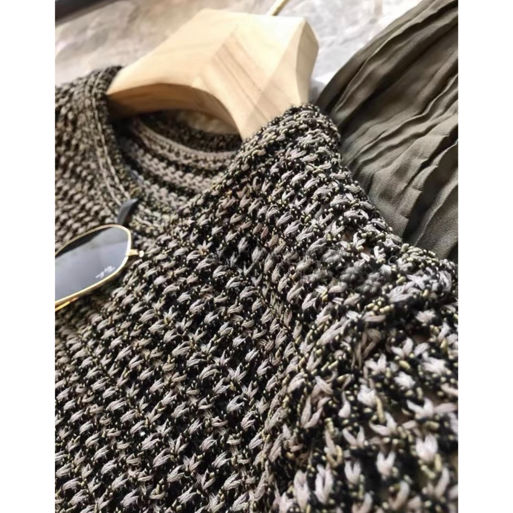 春。小眾輕奢老錢風 重工刺繡線鉤編織鏤空圓領款短T恤上衣-Euphoria Store-細節圖4