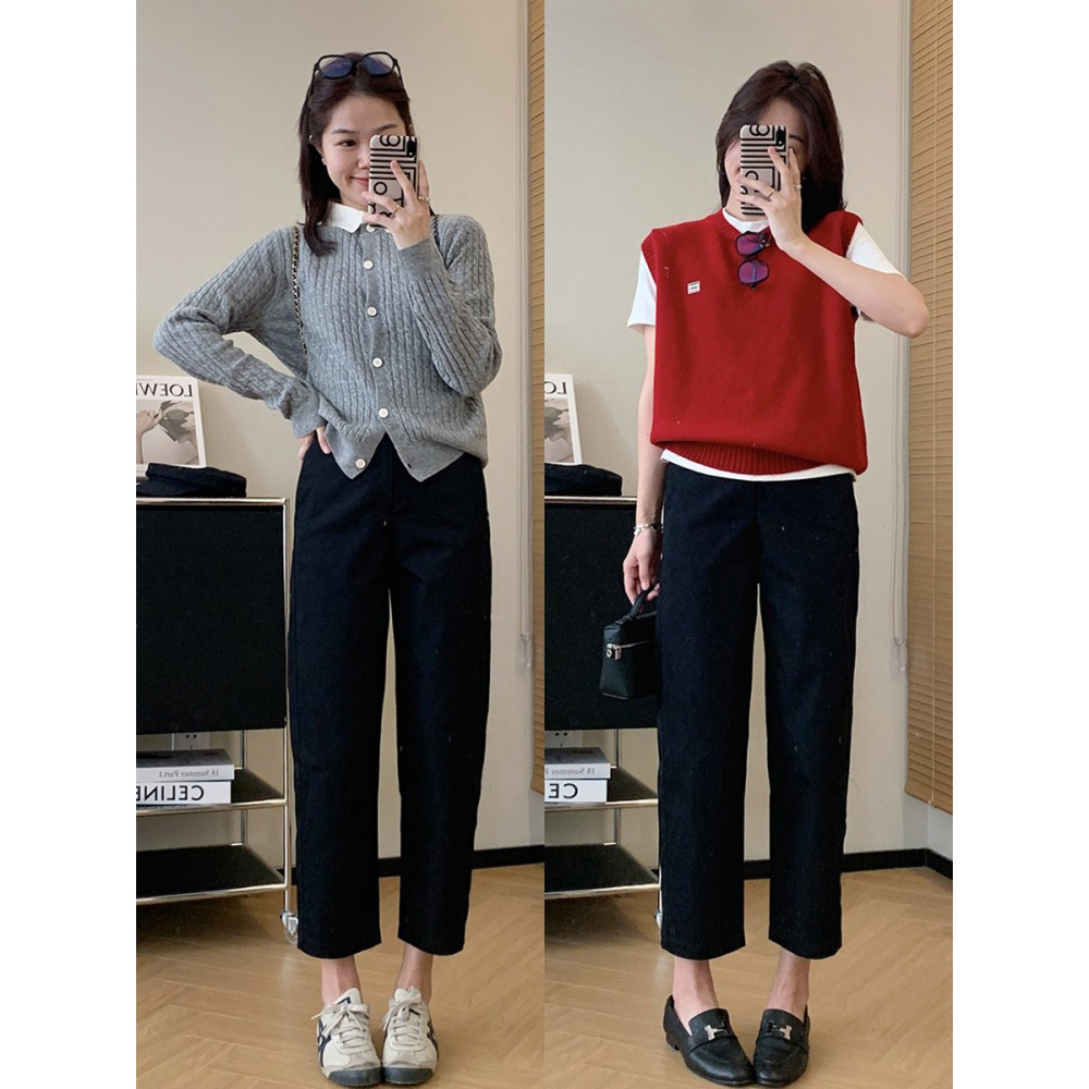 春。日系特柔抗皺水洗棉 薄款通勤休閒百搭 高腰哈倫褲錐形褲蘿蔔褲-Euphoria Store-細節圖2