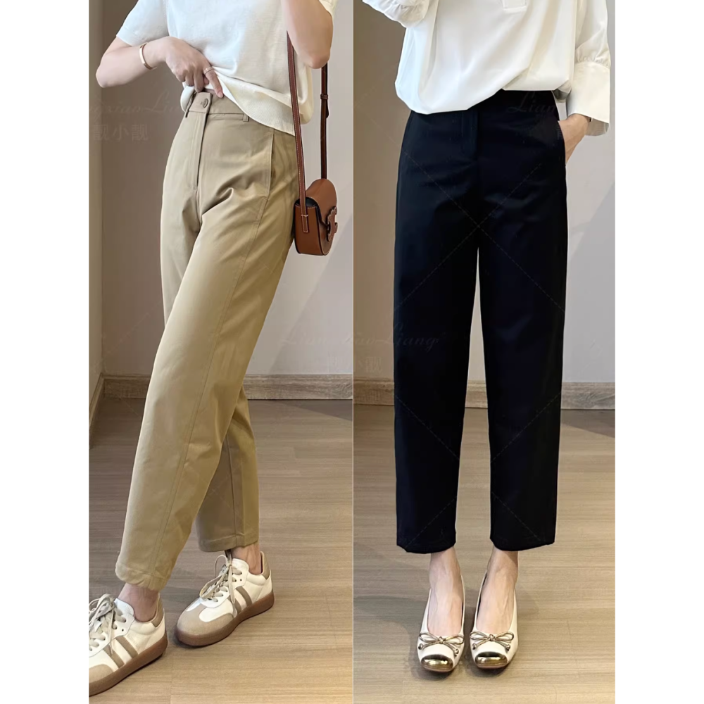 春。日系特柔抗皺水洗棉 薄款通勤休閒百搭 高腰哈倫褲錐形褲蘿蔔褲-Euphoria Store-細節圖4