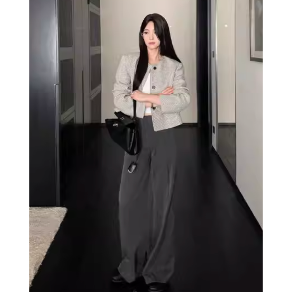 春。自帶一點小高級 簡約氣質小香風 圓領粗花呢短款外套-Euphoria Store-細節圖7