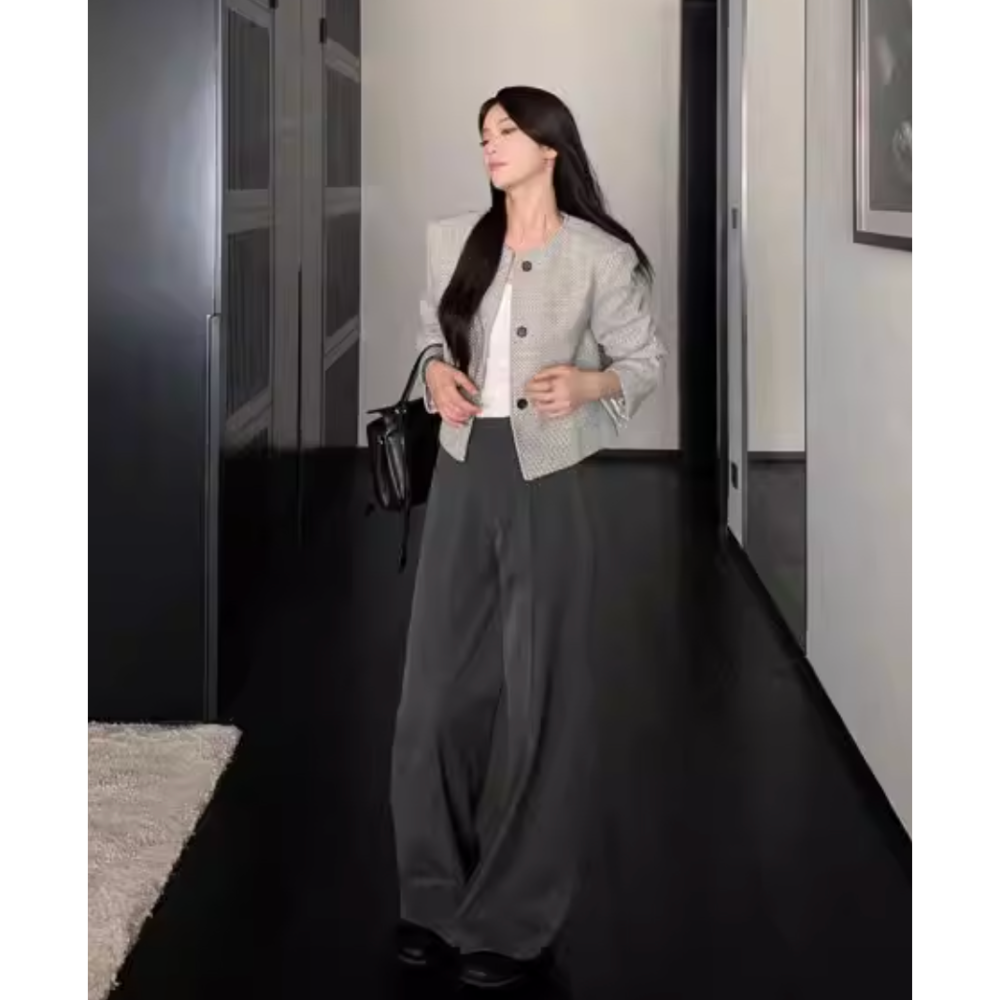 春。自帶一點小高級 簡約氣質小香風 圓領粗花呢短款外套-Euphoria Store-細節圖8