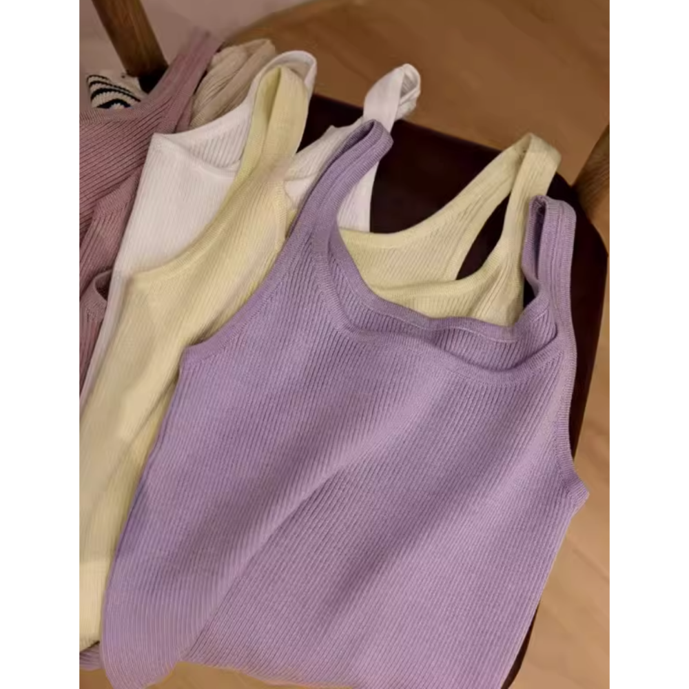 春。時尚簡約百搭款 搭配西裝好幫手 修身顯瘦 遮副乳方領細針織吊帶背心(M-2XL)-Euphoria Store-細節圖8