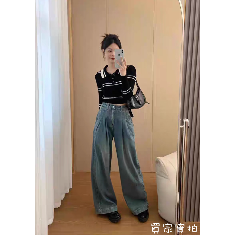 春。甜美減齡小香學院風 撞色條紋polo領短款細針織毛衣上衣-Euphoria Store-細節圖6