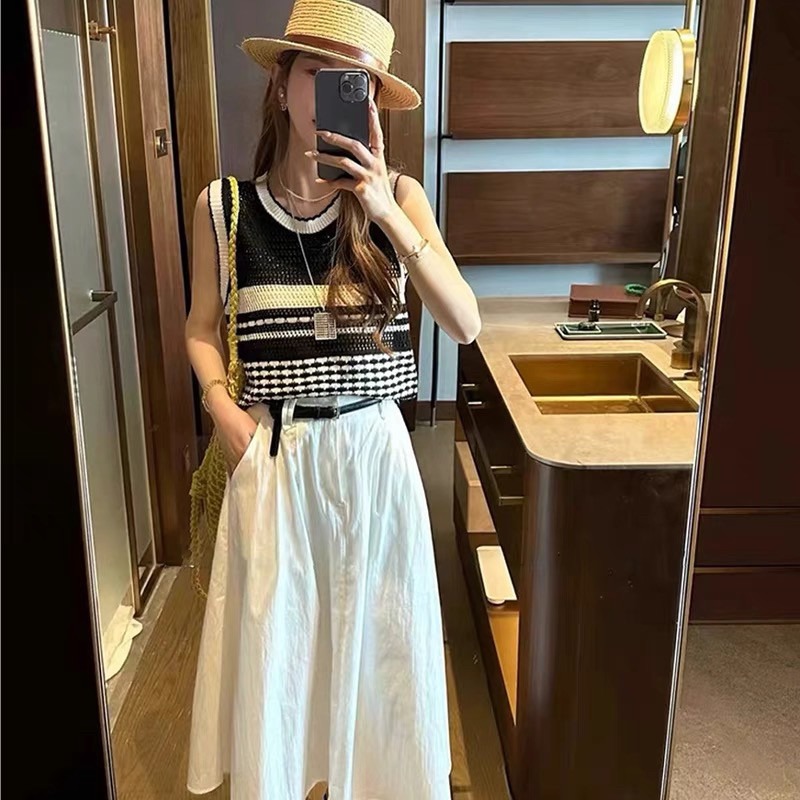 春。減齡小清新 多巴胺彩虹條紋撞色鏤空無袖背心吊帶上衣-Euphoria Store-細節圖4