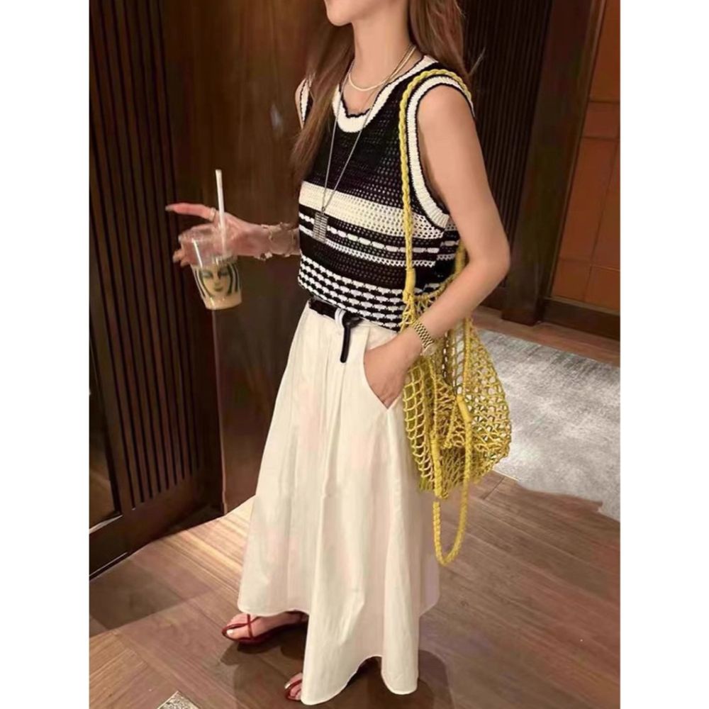 春。減齡小清新 多巴胺彩虹條紋撞色鏤空無袖背心吊帶上衣-Euphoria Store-細節圖5