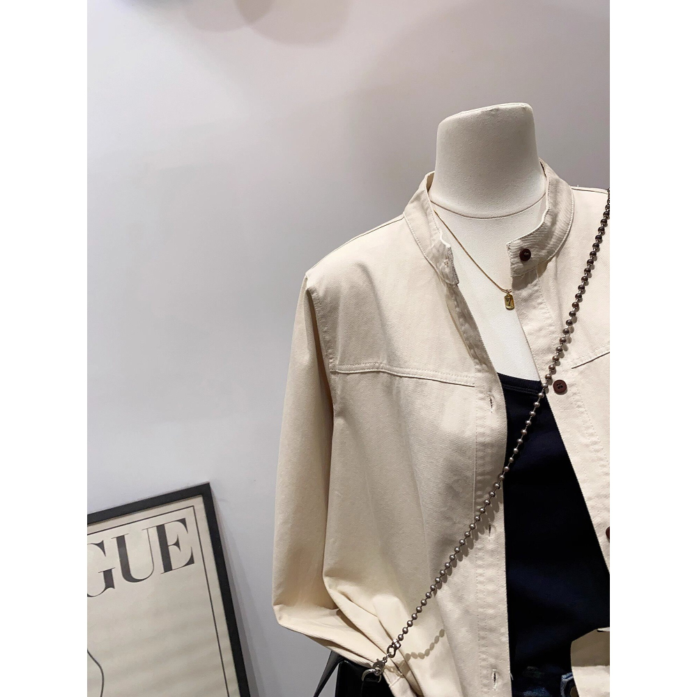 春。廠商回饋款 簡約休閒百搭 小立領口袋單排扣 薄款防風夾克外套-Euphoria Store-細節圖2