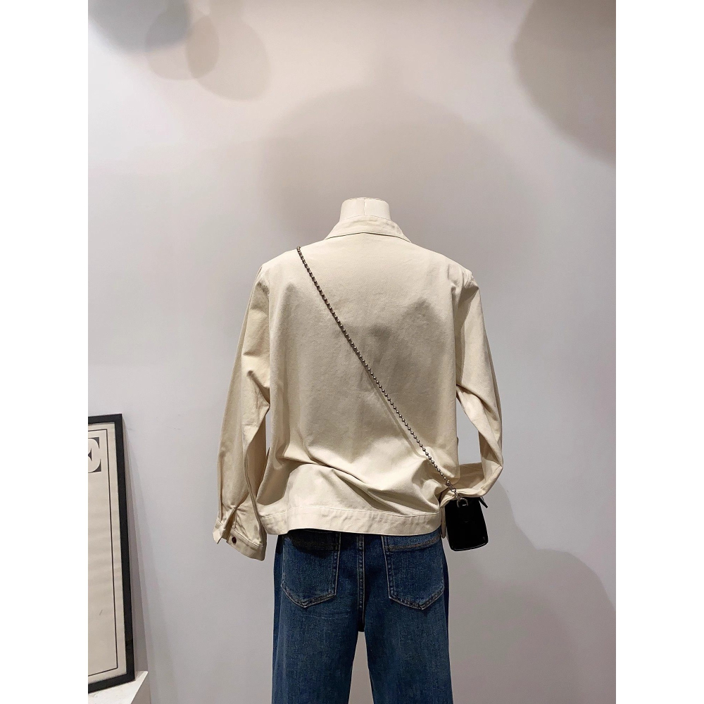 春。廠商回饋款 簡約休閒百搭 小立領口袋單排扣 薄款防風夾克外套-Euphoria Store-細節圖5