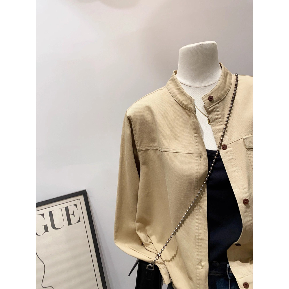 春。廠商回饋款 簡約休閒百搭 小立領口袋單排扣 薄款防風夾克外套-Euphoria Store-細節圖7