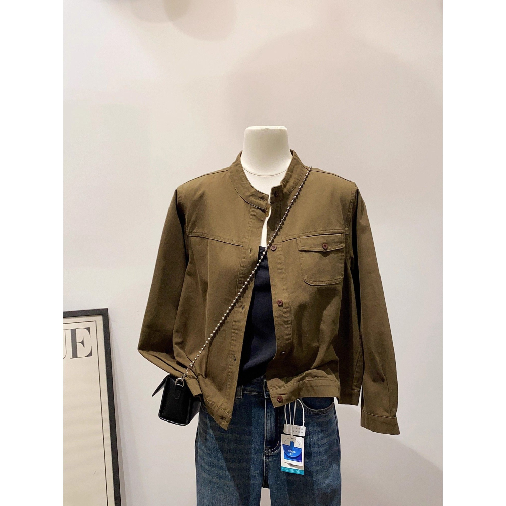 春。廠商回饋款 簡約休閒百搭 小立領口袋單排扣 薄款防風夾克外套-Euphoria Store-細節圖9