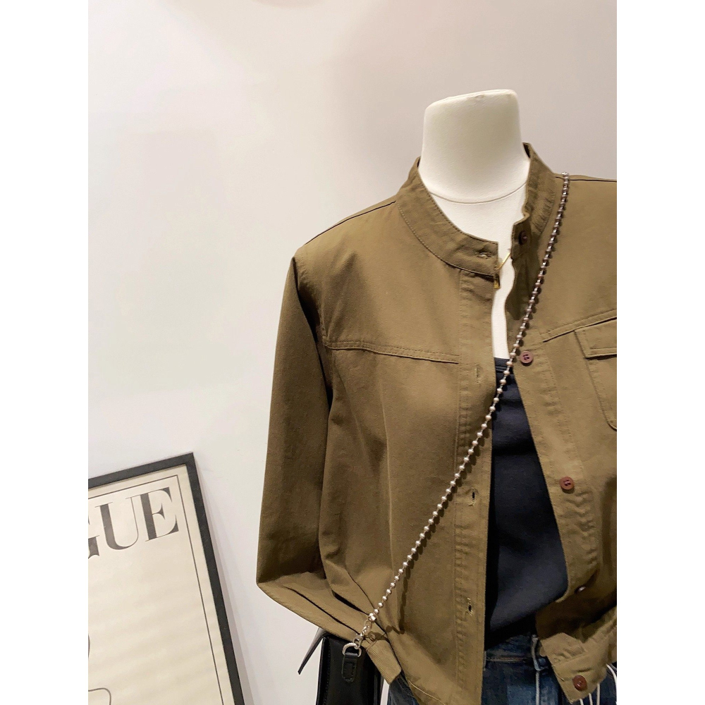 春。廠商回饋款 簡約休閒百搭 小立領口袋單排扣 薄款防風夾克外套-Euphoria Store-細節圖10