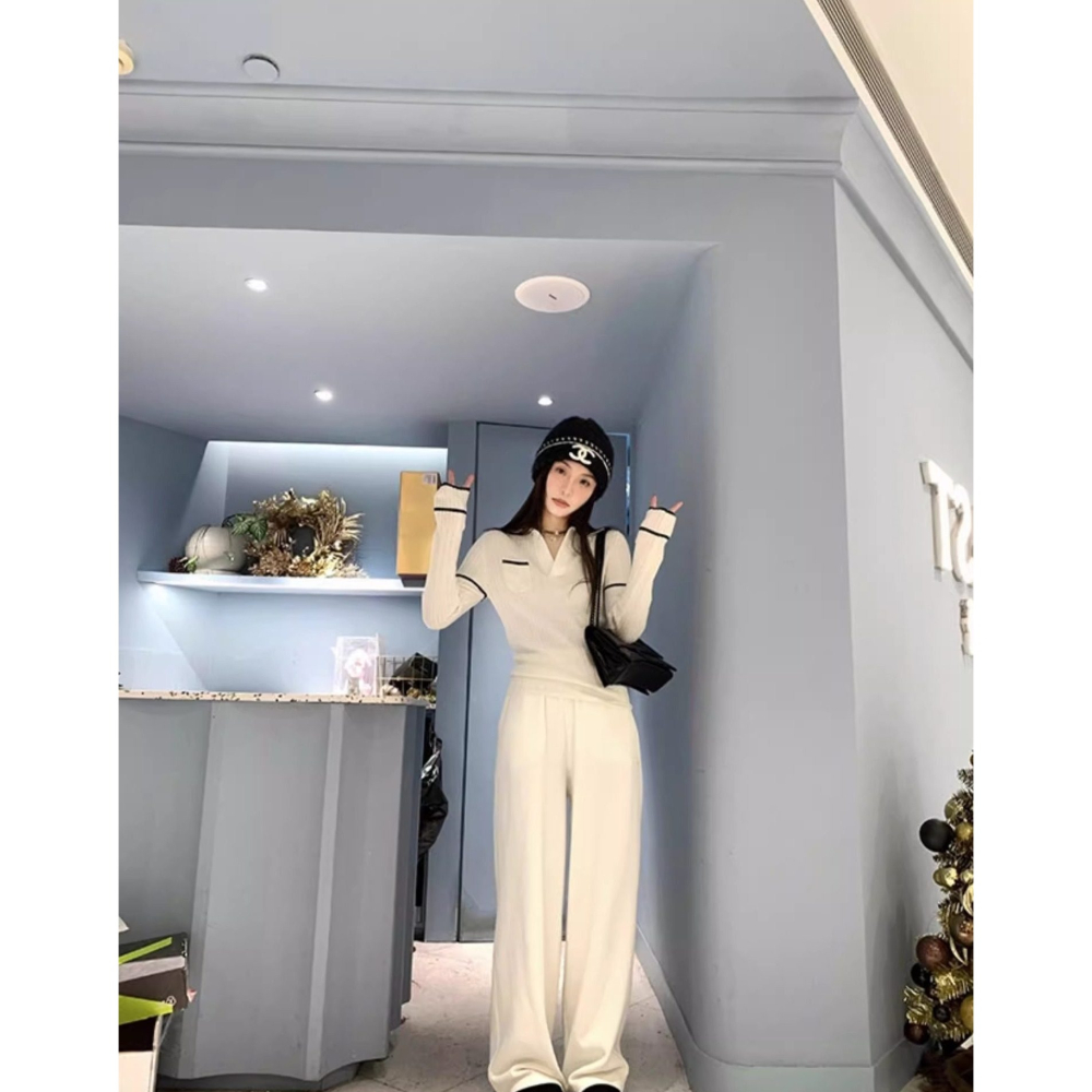 春。韓系甜美減齡小香風 POLO領復古撞色修身顯瘦長袖細針織毛衣上衣-Euphoria Store-細節圖2