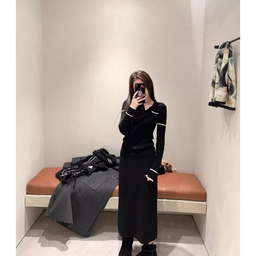 春。韓系甜美減齡小香風 POLO領復古撞色修身顯瘦長袖細針織毛衣上衣-Euphoria Store-細節圖8