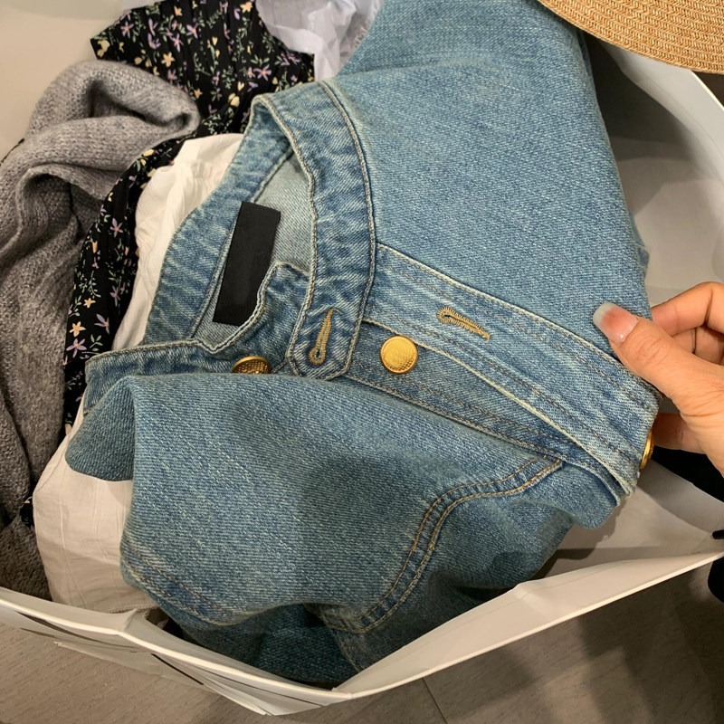 春。韓版不退流行基礎款 單排扣長袖小圓領休閒寬鬆水洗牛仔外套-Euphoria Store-細節圖8