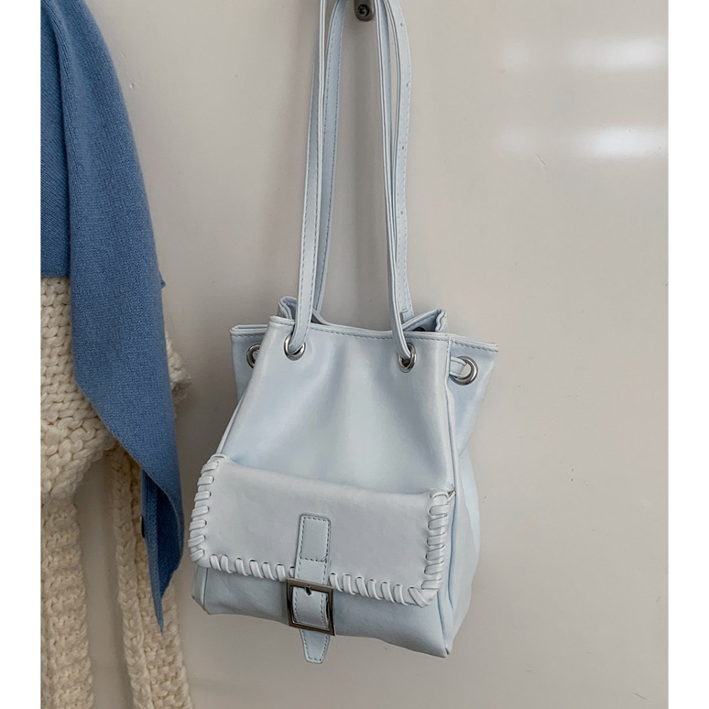 春。韓版甜美小姐姐 減齡百搭軟皮編織大容量單肩斜背水桶包-Euphoria Store-規格圖9