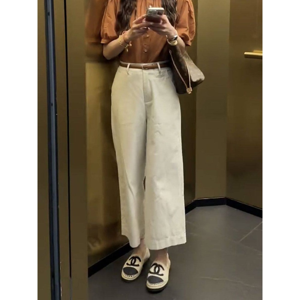 春。韓chic 修飾腿型好幫手 簡約百搭 水洗棉純色高腰窄版直筒顯瘦九分褲休閒褲-Euphoria Store-細節圖6