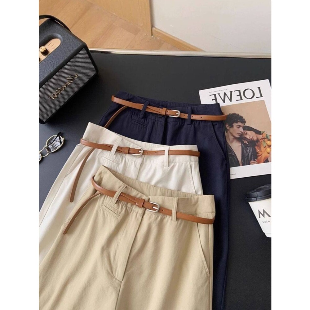 春。韓chic 修飾腿型好幫手 簡約百搭 水洗棉純色高腰窄版直筒顯瘦九分褲休閒褲-Euphoria Store-細節圖9