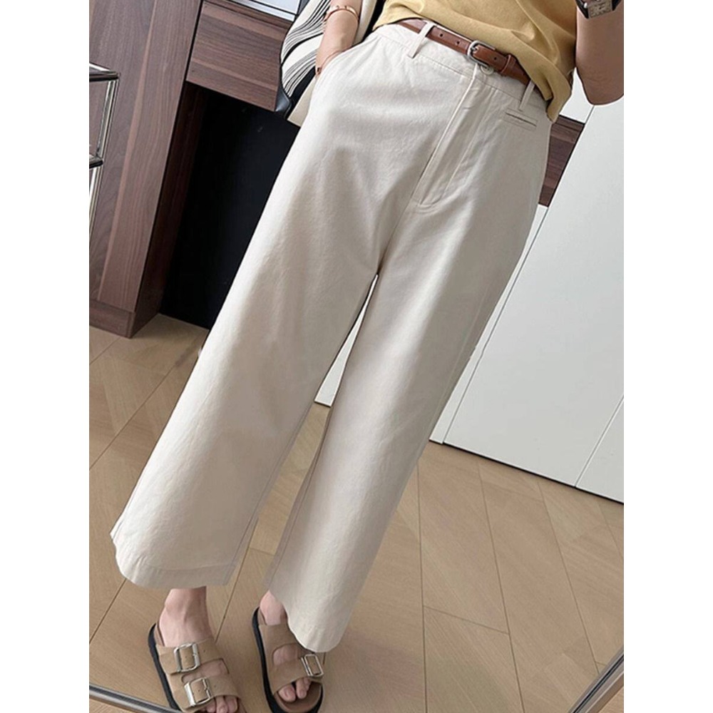 春。韓chic 修飾腿型好幫手 簡約百搭 水洗棉純色高腰窄版直筒顯瘦九分褲休閒褲-Euphoria Store-規格圖9