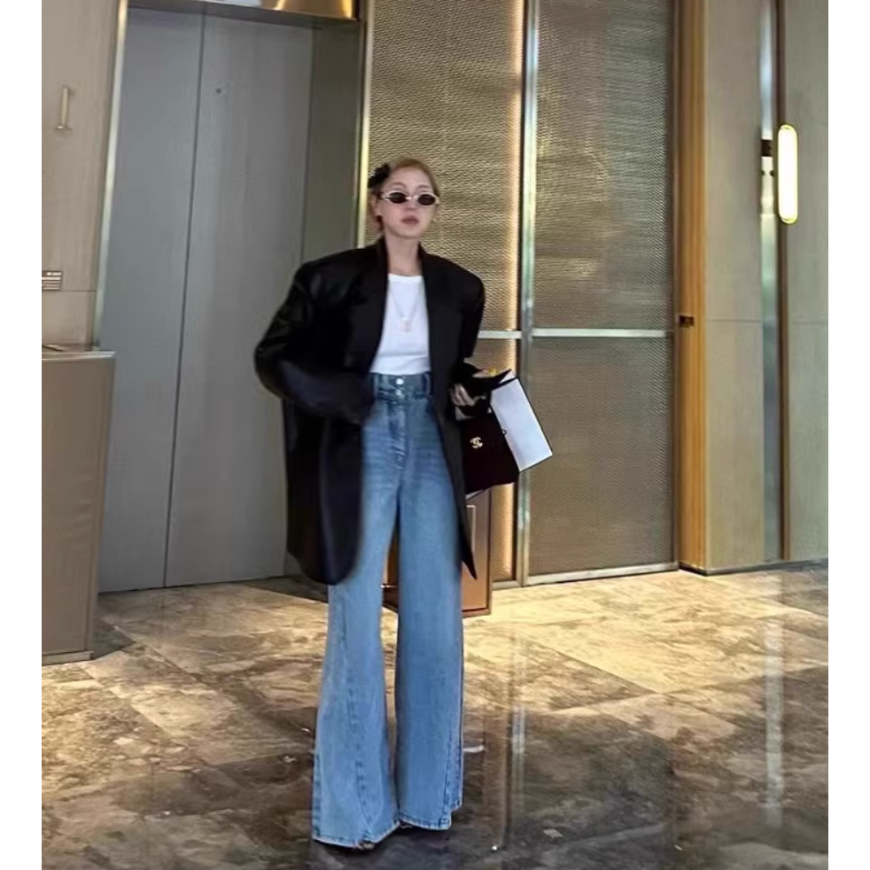 春。韓ins高冷御姐風 個性復古帥酷oversize 寬鬆PU皮衣西裝外套-Euphoria Store-細節圖7