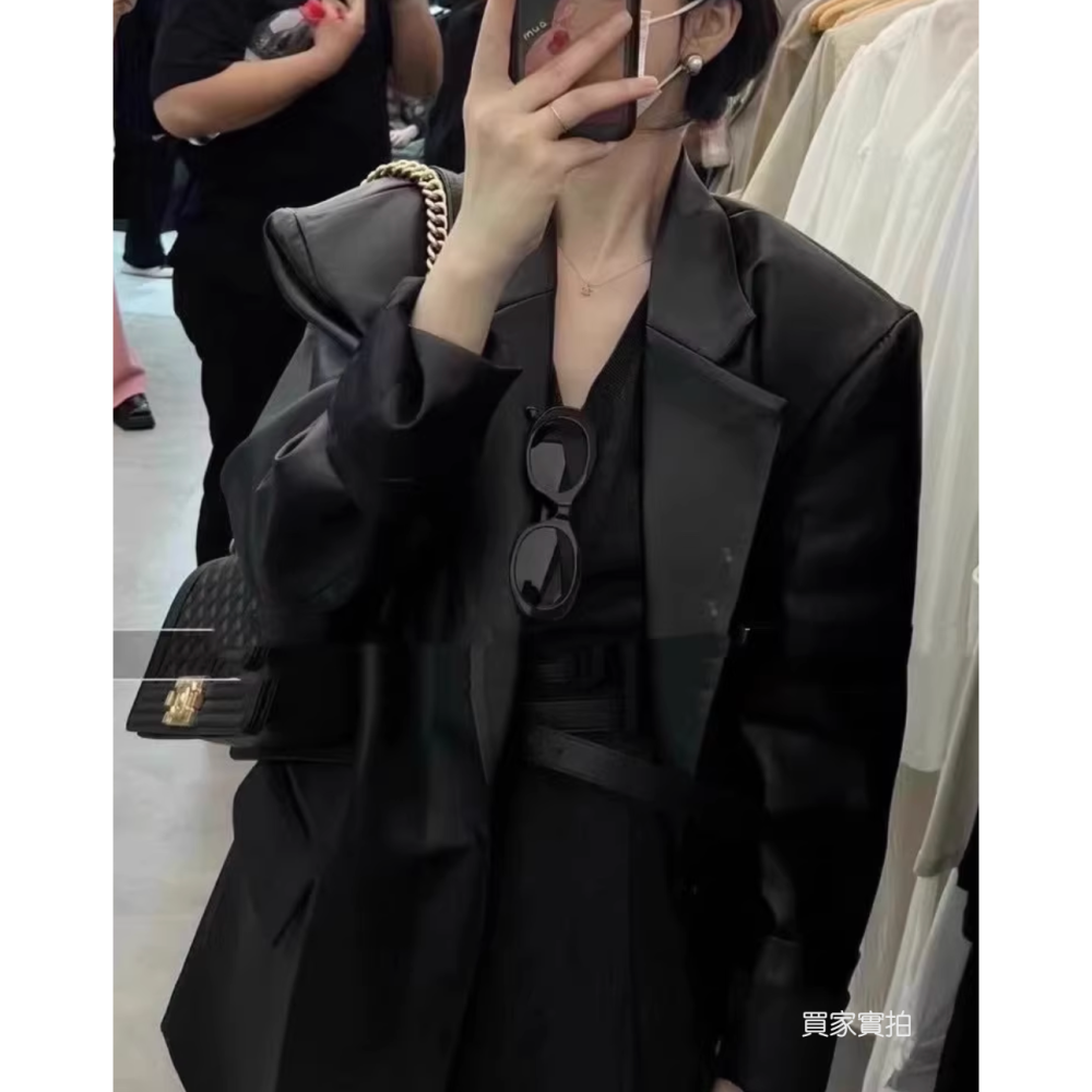 春。韓ins高冷御姐風 個性復古帥酷oversize 寬鬆PU皮衣西裝外套-Euphoria Store-細節圖9