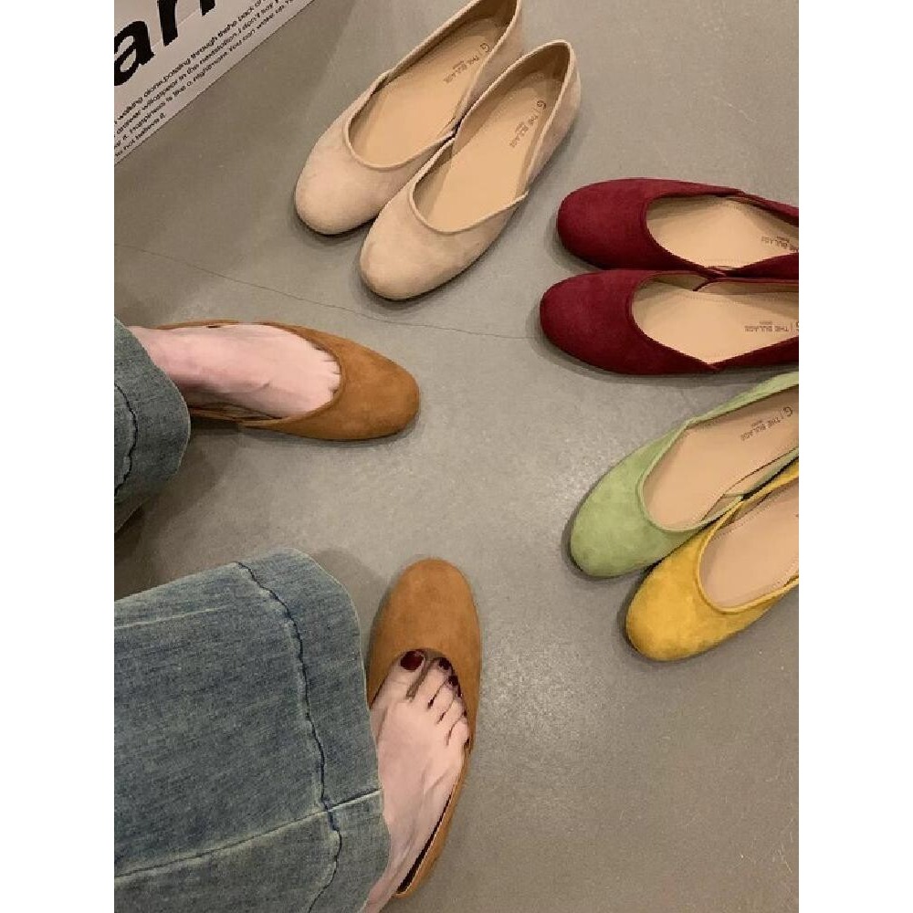 春。簡單一雙百搭鞋 簡約復古絨面淺口軟底奶奶鞋娃娃鞋顯白小紅鞋-Euphoria Store-細節圖2